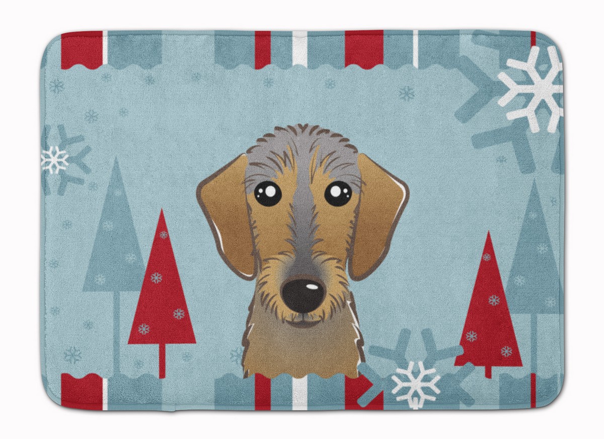 BB1729RUG Winter Holiday Wirehaired Dachshund Machine Washable Memory Foam Mat