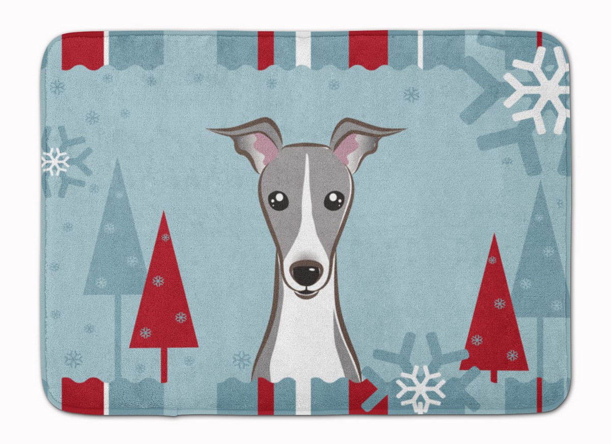 BB1732RUG Winter Holiday Italian Greyhound Machine Washable Memory Foam Mat