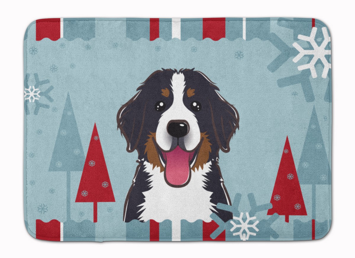 Winter Holiday Bernese Mountain Dog Machine Washable Memory Foam Mat