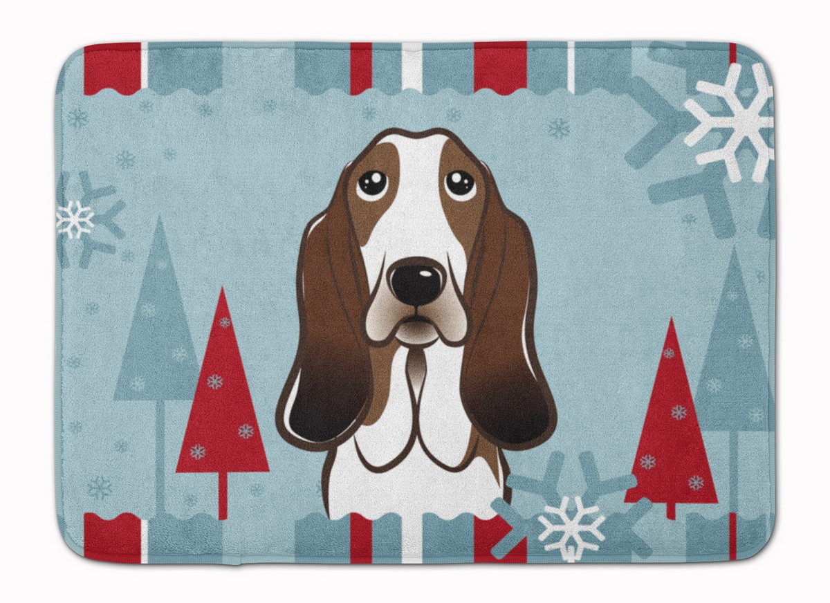 Winter Holiday Basset Hound Machine Washable Memory Foam Mat