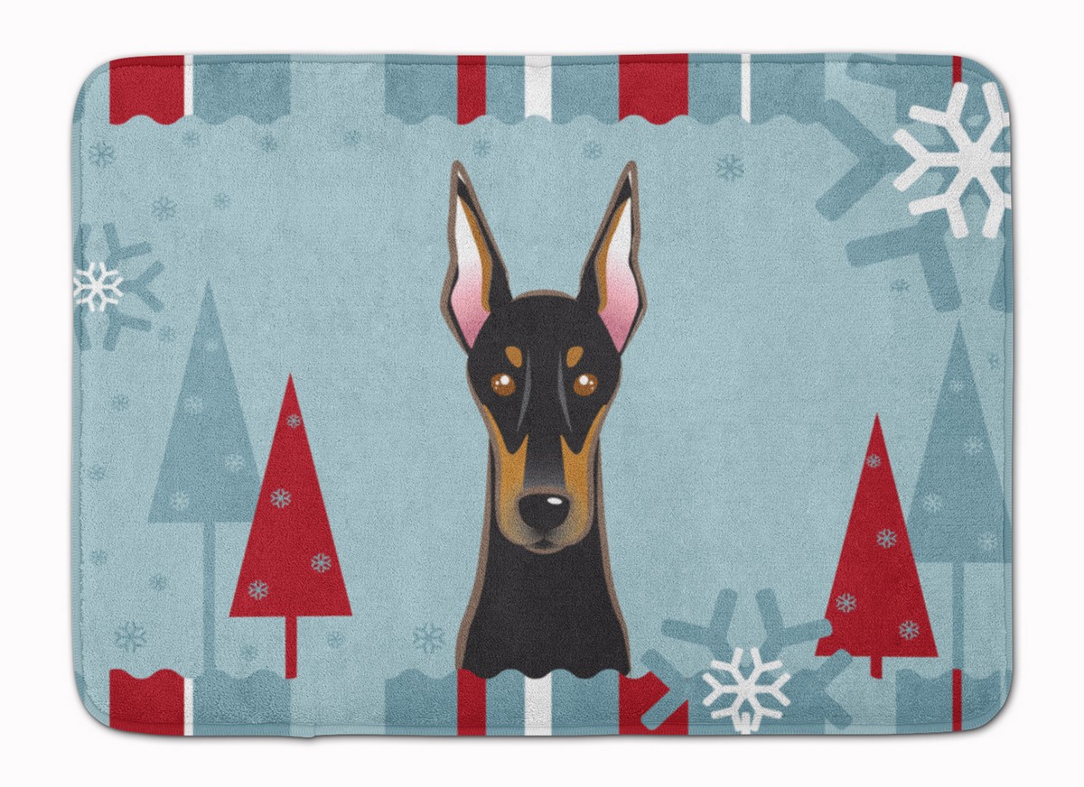 BB1741RUG Winter Holiday Doberman Machine Washable Memory Foam Mat