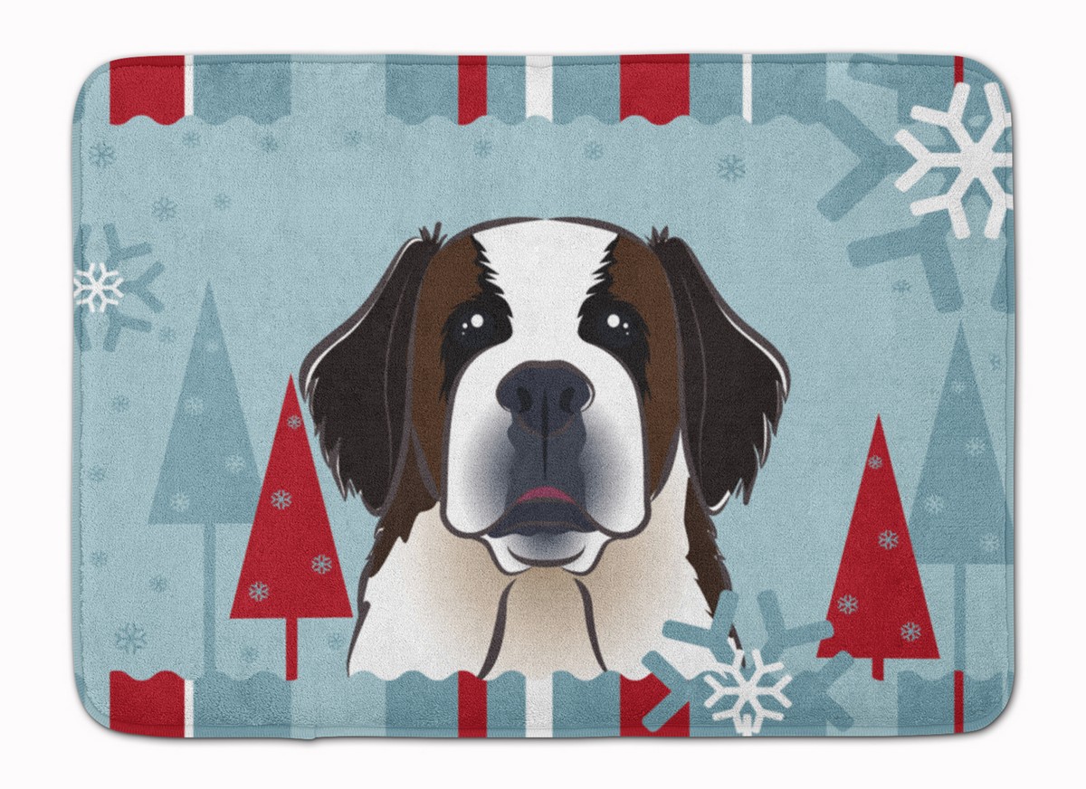 BB1742RUG Winter Holiday Saint Bernard Machine Washable Memory Foam Mat