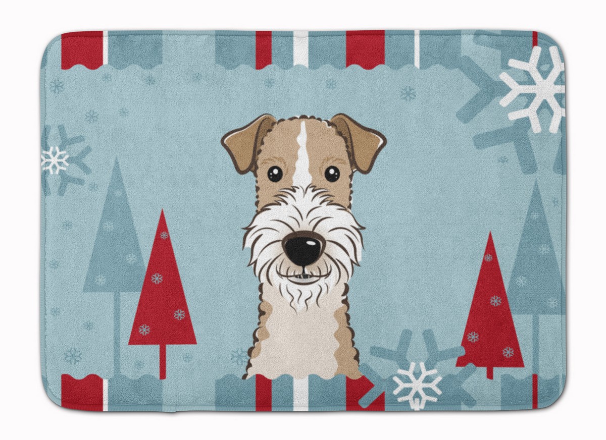 BB1743RUG Winter Holiday Wire Haired Fox Terrier Machine Washable Memory Foam Mat