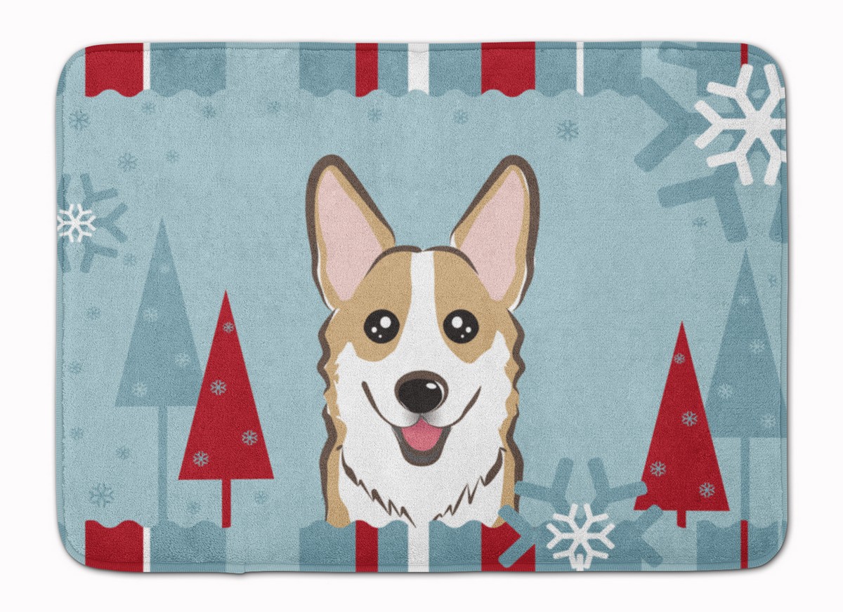 BB1749RUG Winter Holiday Sable Corgi Machine Washable Memory Foam Mat