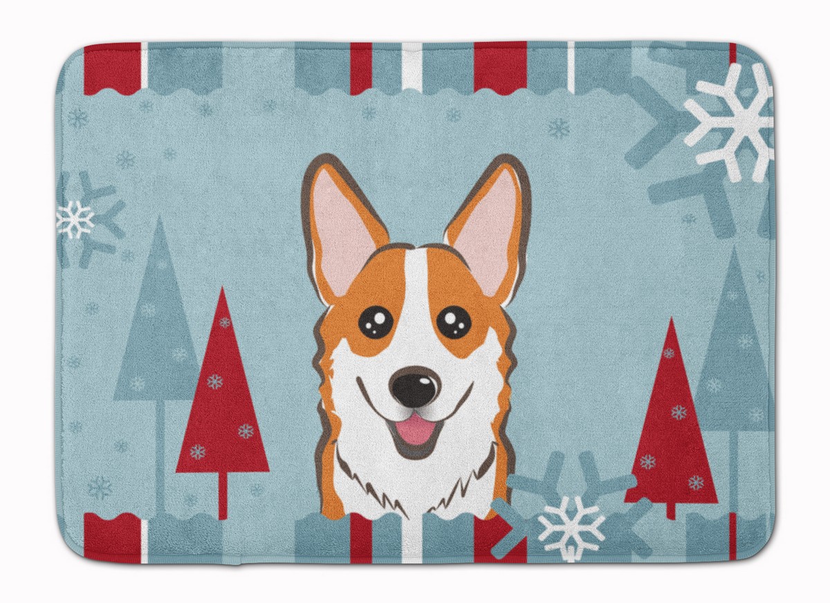 BB1750RUG Winter Holiday Red Corgi Machine Washable Memory Foam Mat
