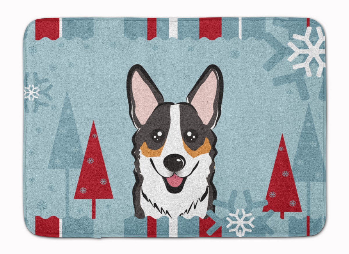 Winter Holiday Tricolor Corgi Machine Washable Memory Foam Mat