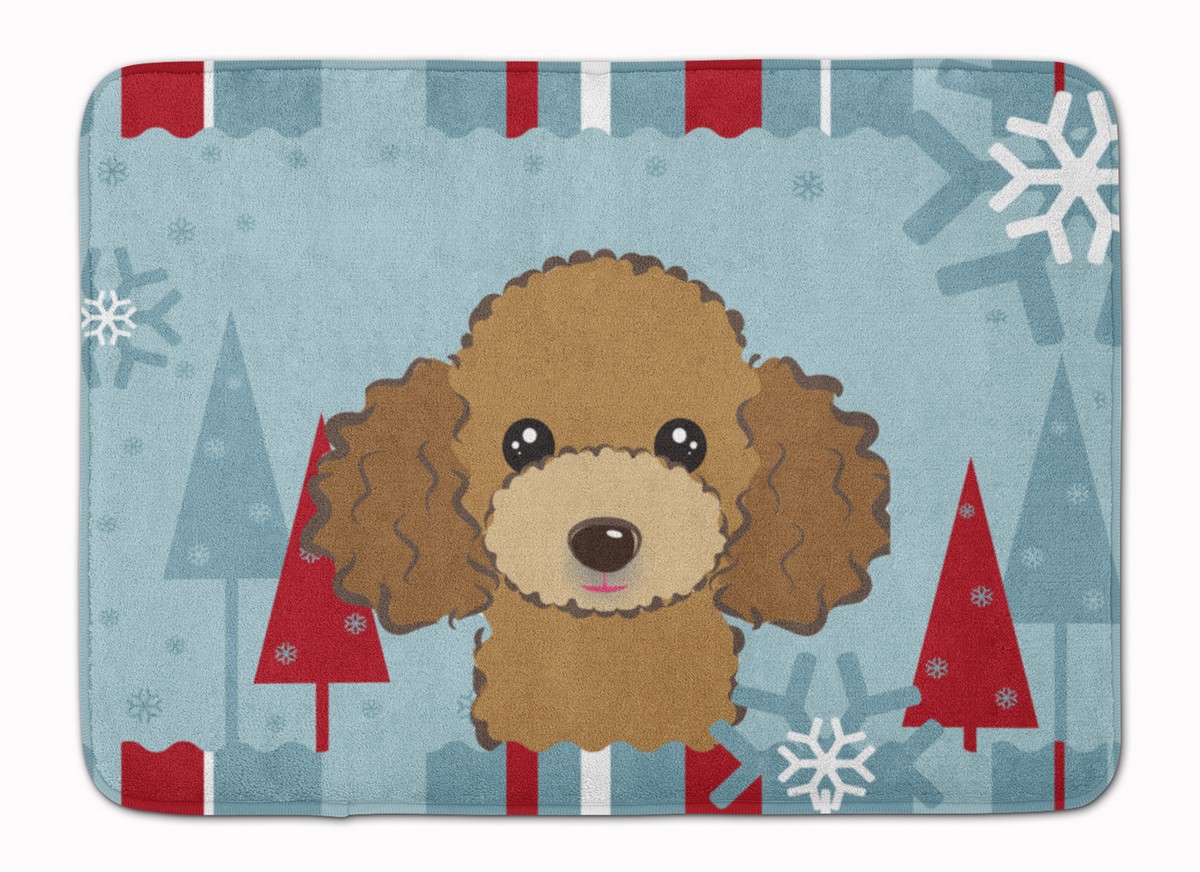 Winter Holiday Chocolate & Brown Poodle Machine Washable Memory Foam Mat
