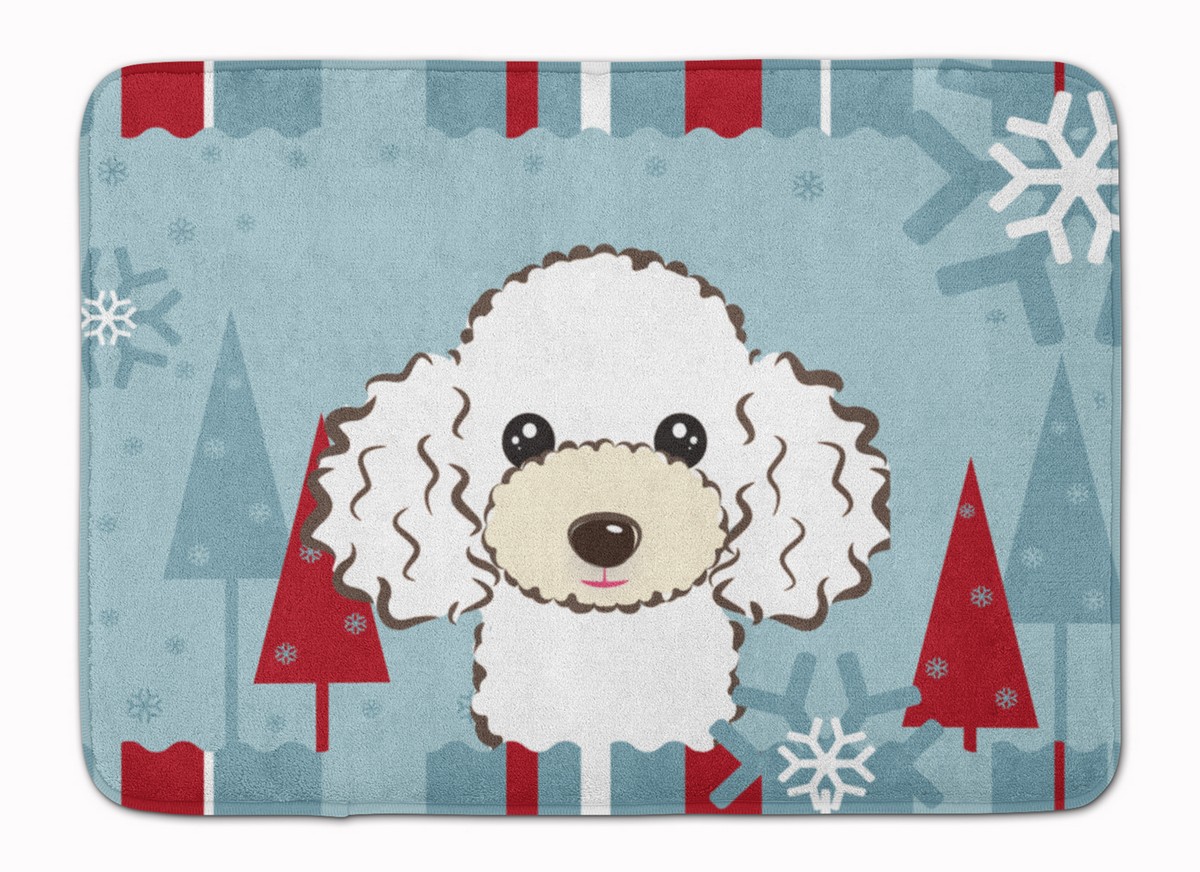 BB1753RUG Winter Holiday White Poodle Machine Washable Memory Foam Mat