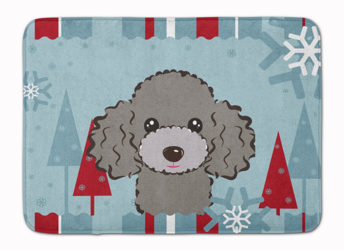 BB1755RUG Winter Holiday Silver & Grey Poodle Machine Washable Memory Foam Mat