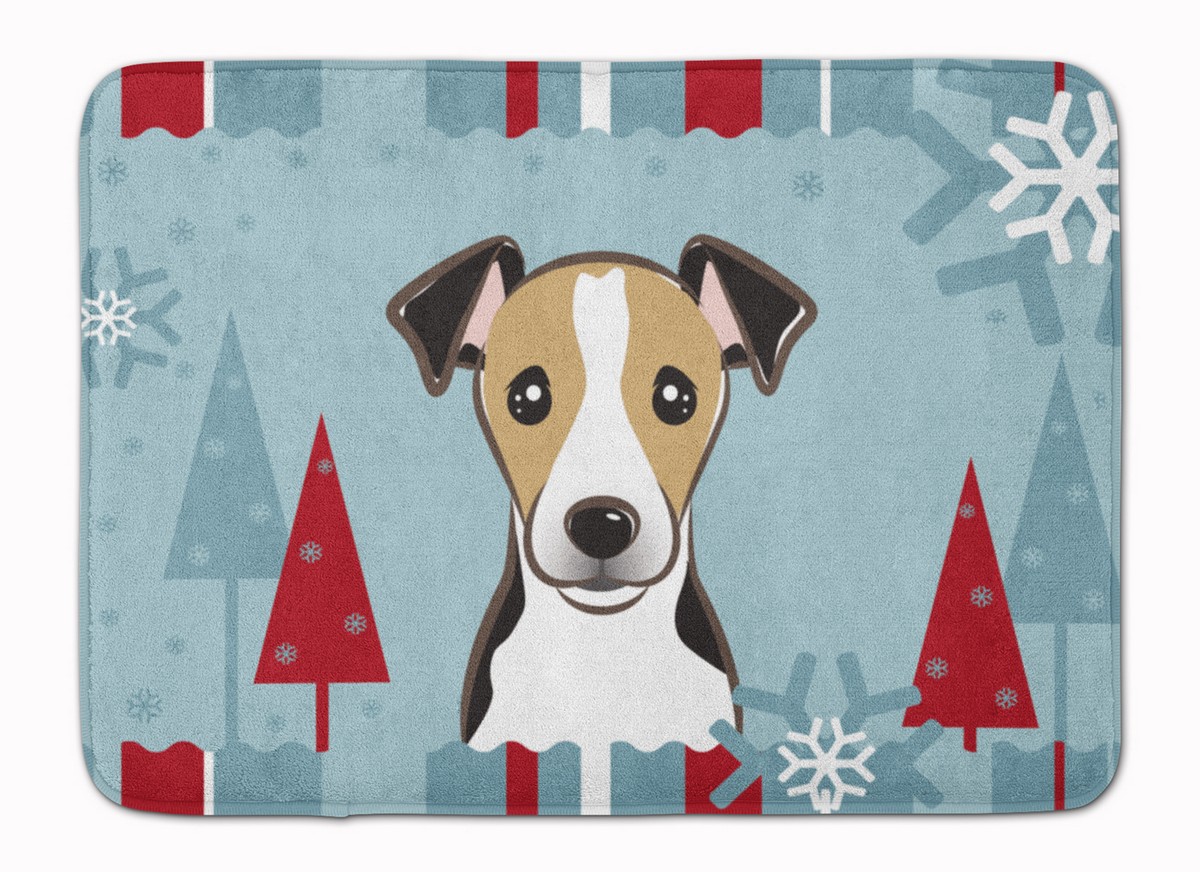 Winter Holiday Jack Russell Terrier Machine Washable Memory Foam Mat