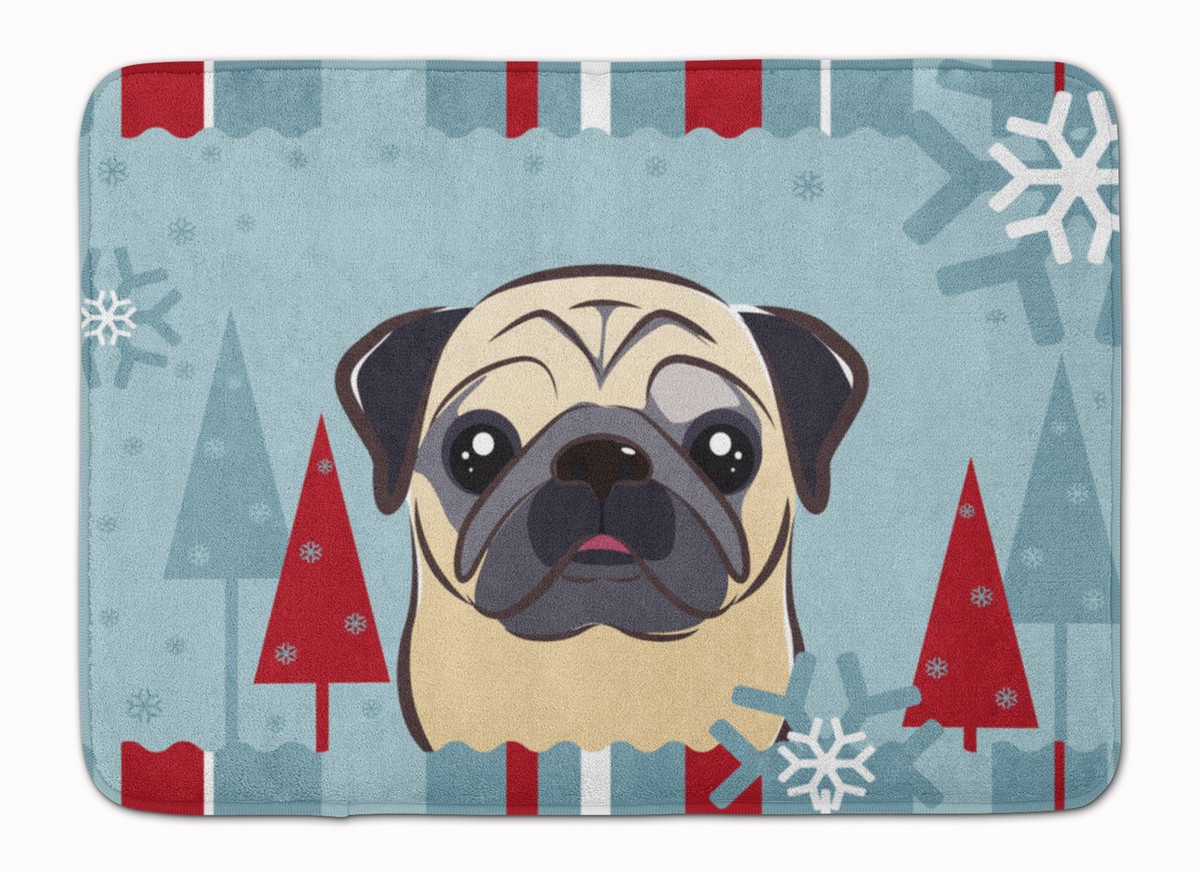 Winter Holiday Fawn Pug Machine Washable Memory Foam Mat