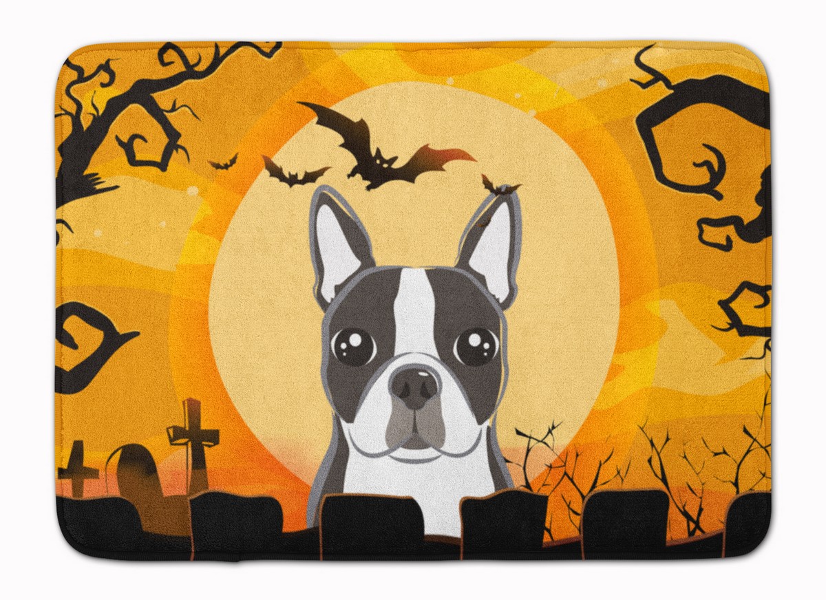 BB1761RUG Halloween Boston Terrier Machine Washable Memory Foam Mat
