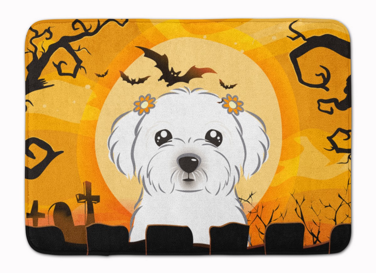 BB1766RUG Halloween Maltese Machine Washable Memory Foam Mat