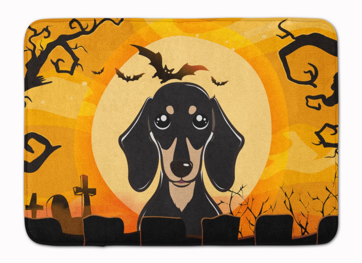 BB1773RUG Halloween Smooth Black & Tan Dachshund Machine Washable Memory Foam Mat