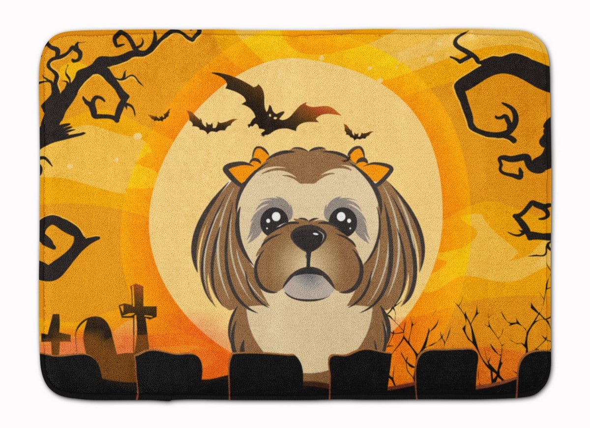 Halloween Chocolate & Brown Shih Tzu Machine Washable Memory Foam Mat