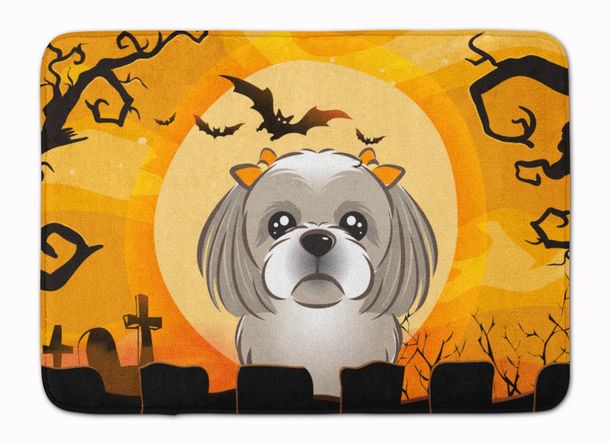 BB1808RUG Halloween Grey & Silver Shih Tzu Machine Washable Memory Foam Mat