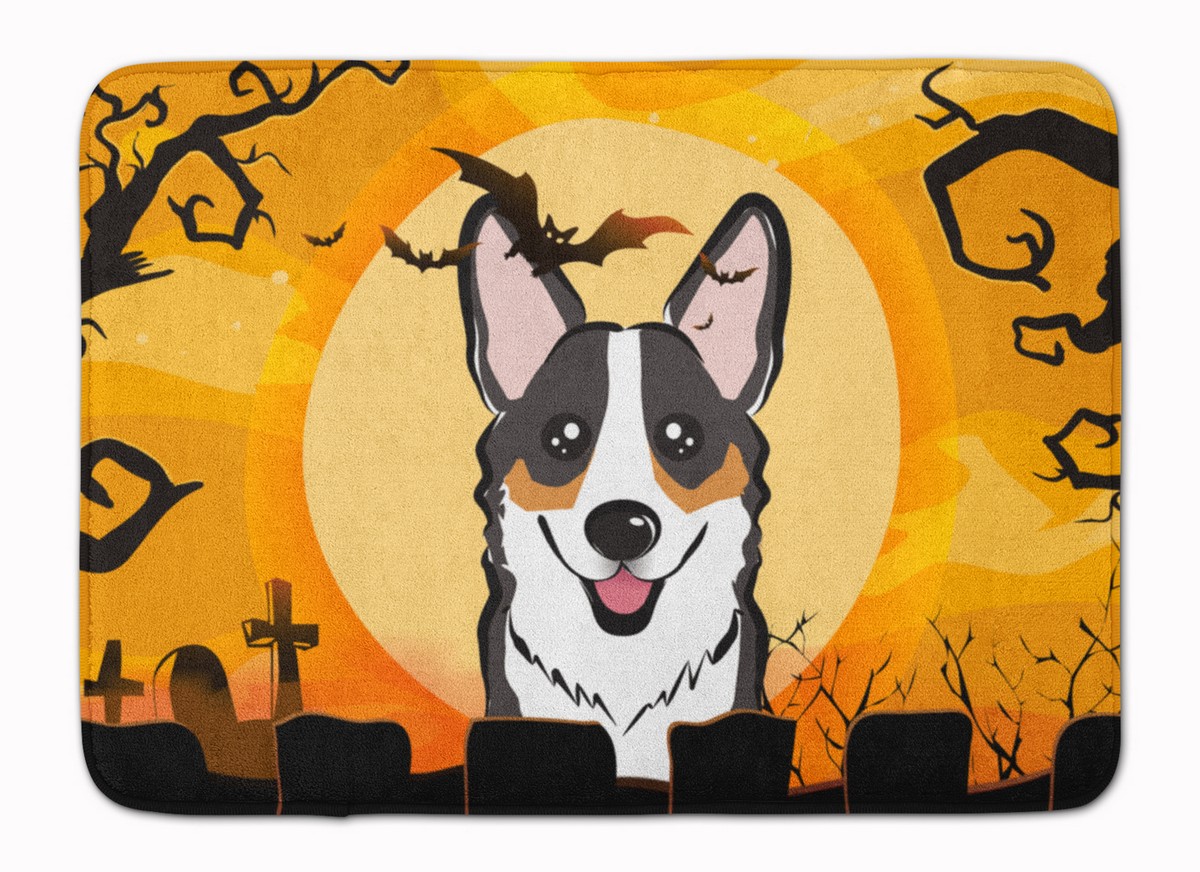 BB1813RUG Halloween Tricolor Corgi Machine Washable Memory Foam Mat