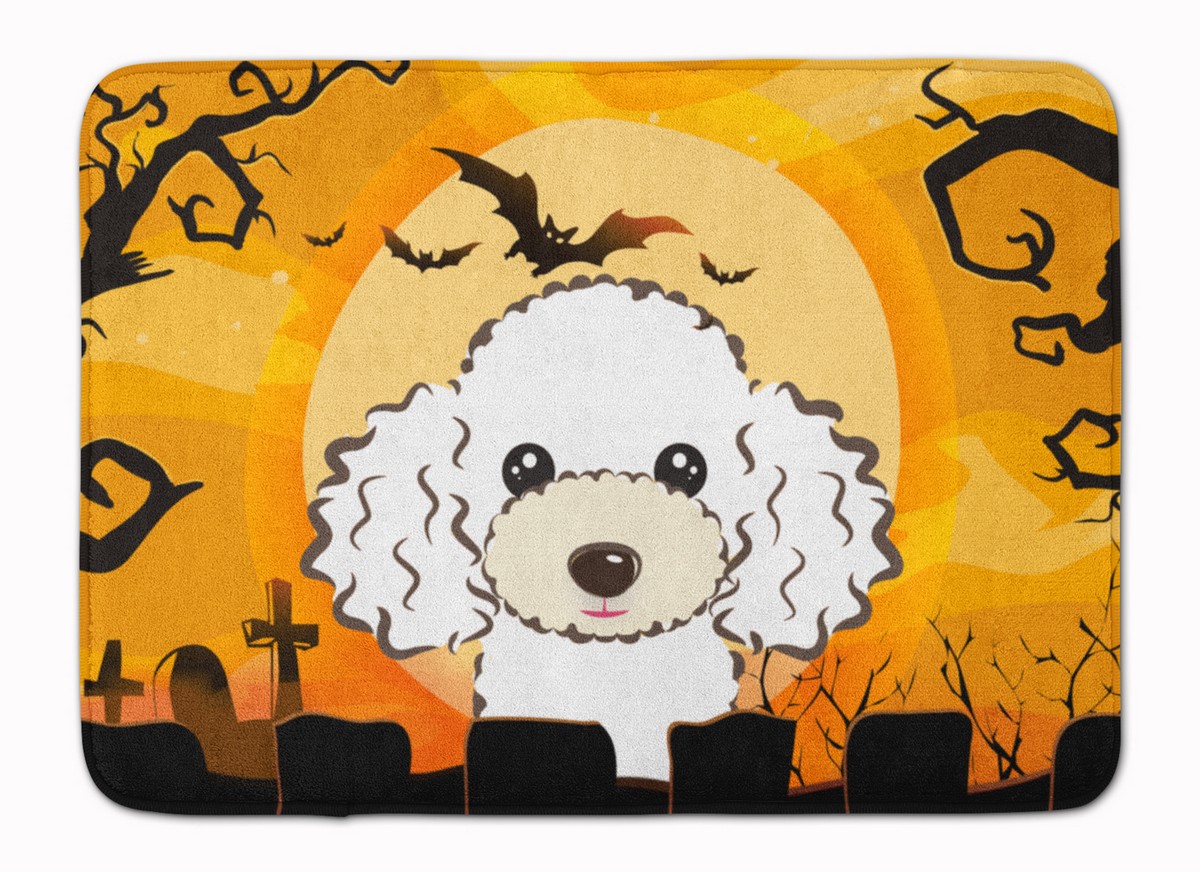 BB1815RUG Halloween White Poodle Machine Washable Memory Foam Mat