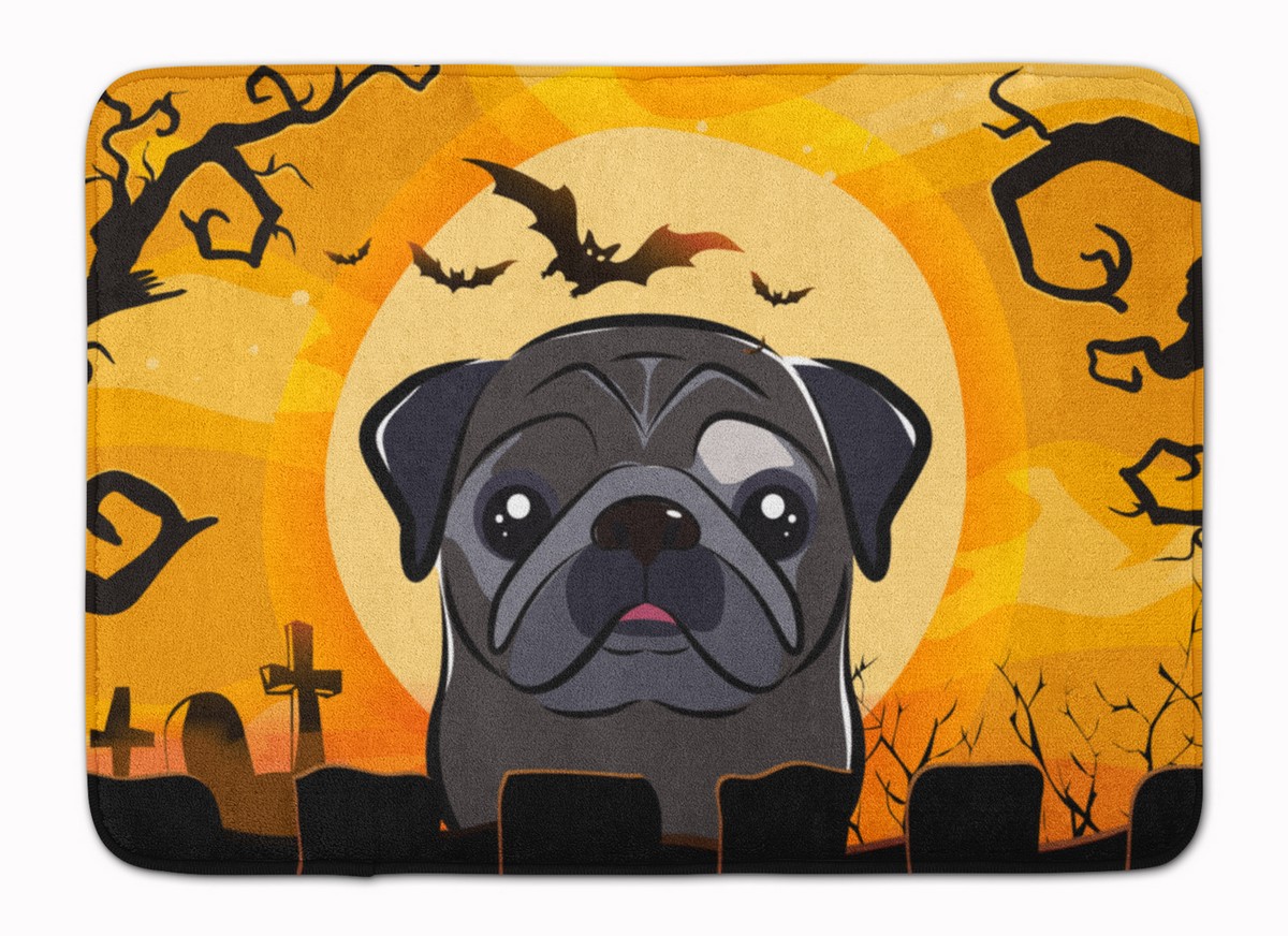 BB1821RUG Halloween Black Pug Machine Washable Memory Foam Mat