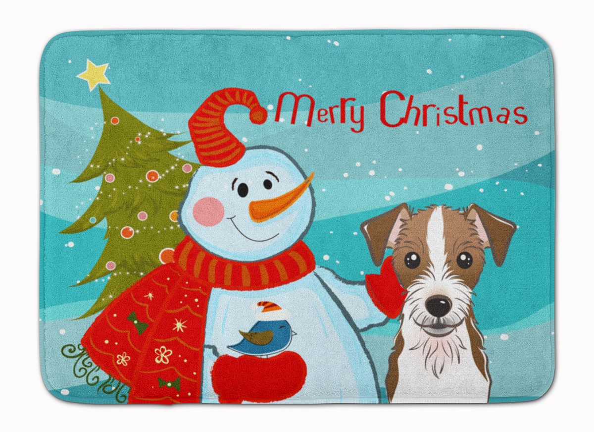 BB1822RUG Snowman with Jack Russell Terrier Machine Washable Memory Foam Mat
