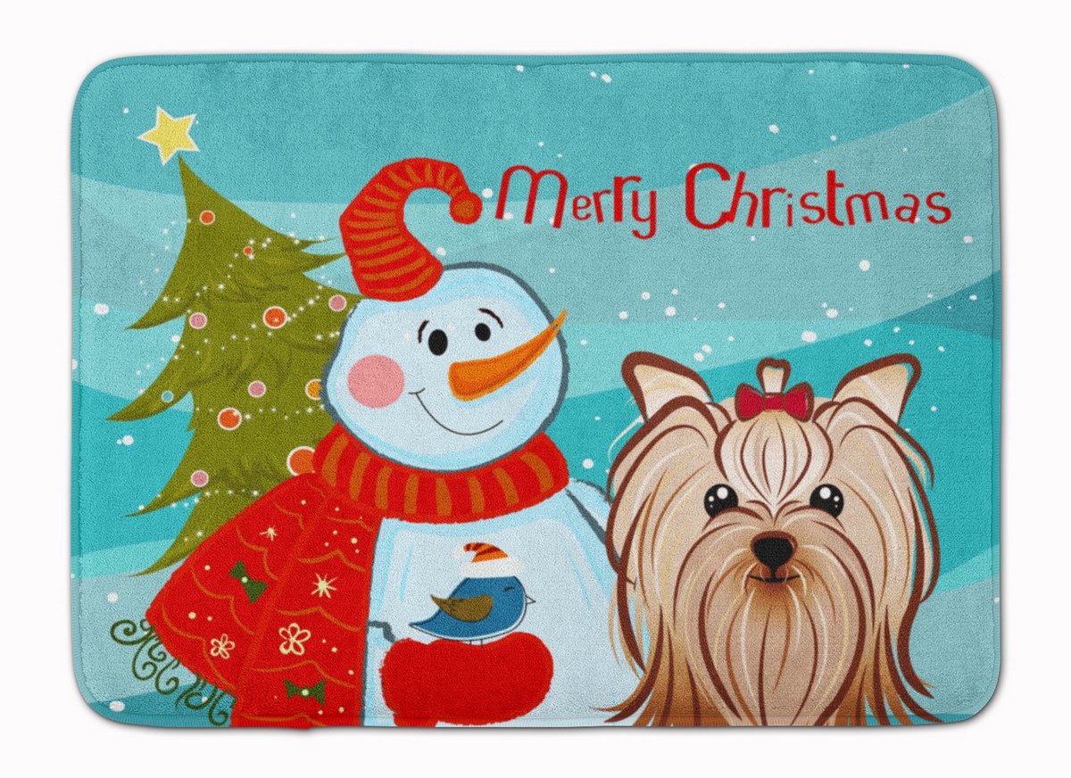 Snowman with Yorkie Yorkishire Terrier Machine Washable Memory Foam Mat