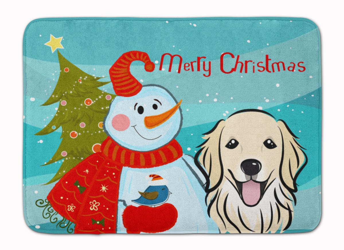 BB1825RUG Snowman with Golden Retriever Machine Washable Memory Foam Mat