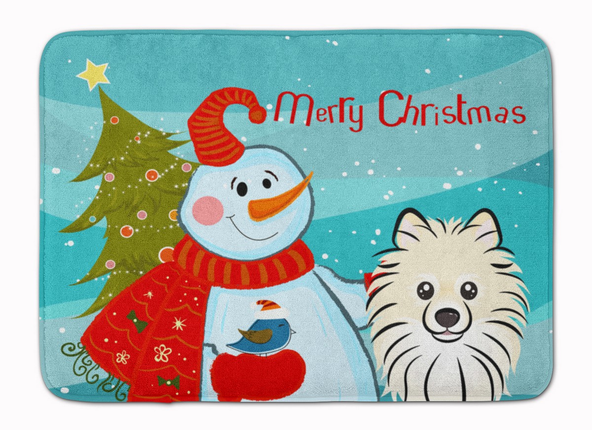 BB1827RUG Snowman with Pomeranian Machine Washable Memory Foam Mat