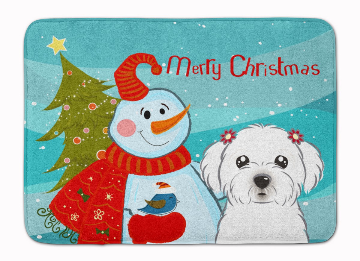 BB1828RUG Snowman with Maltese Machine Washable Memory Foam Mat