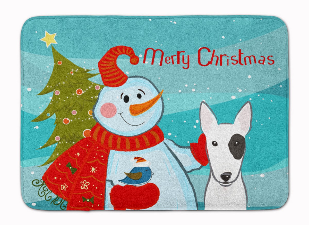 BB1829RUG Snowman with Bull Terrier Machine Washable Memory Foam Mat