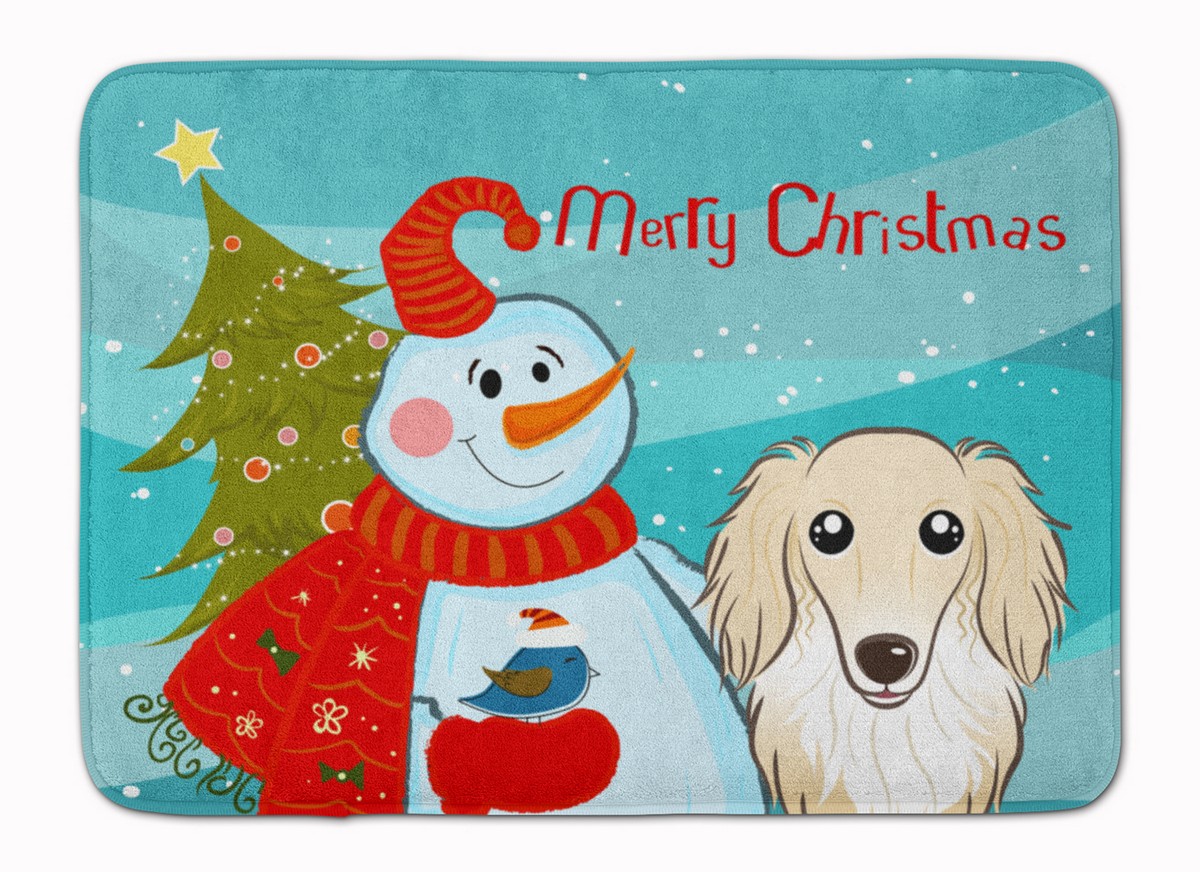 BB1832RUG Snowman with Longhair Creme Dachshund Machine Washable Memory Foam Mat