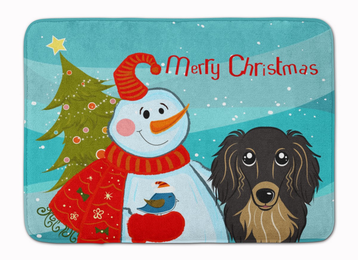 BB1833RUG Snowman Longhair Black & Tan Dachshund Machine Washable Memory Foam Mat