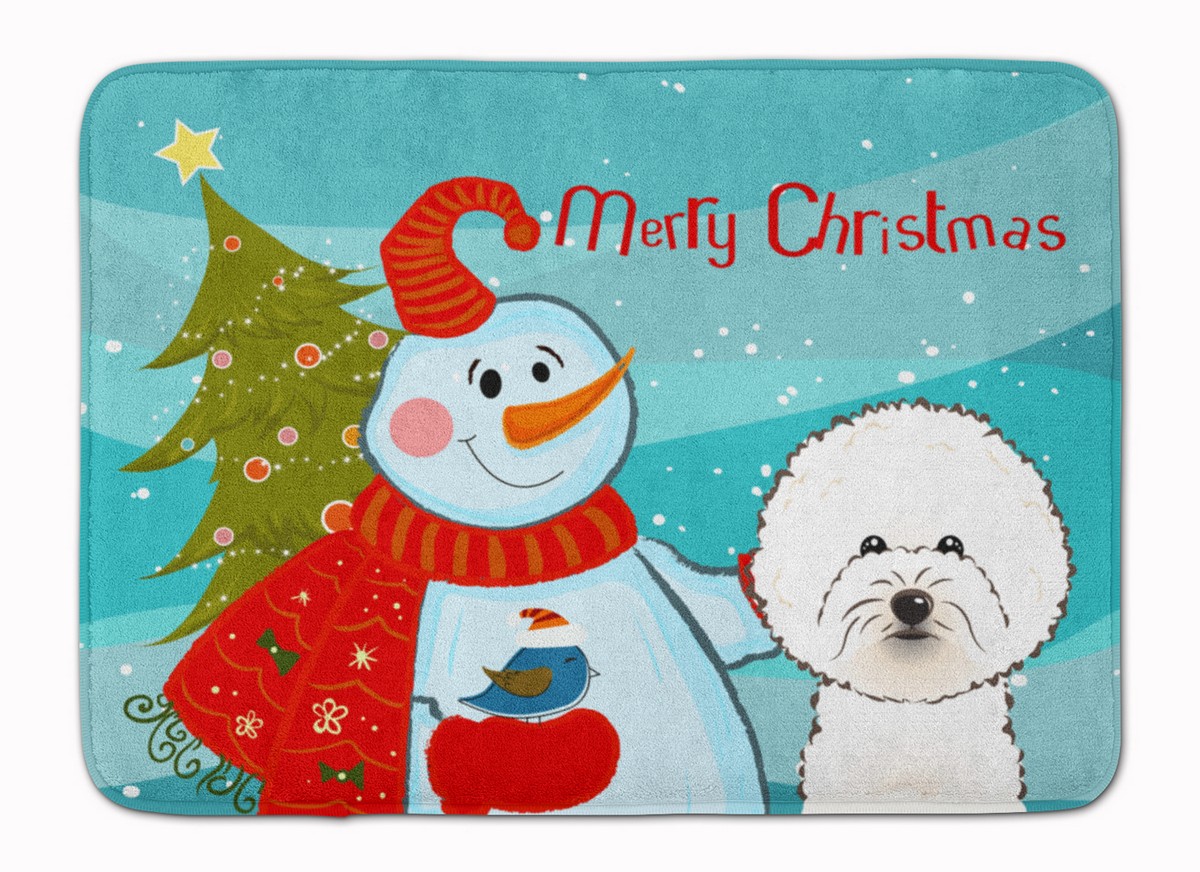 BB1837RUG Snowman with Bichon Frise Machine Washable Memory Foam Mat