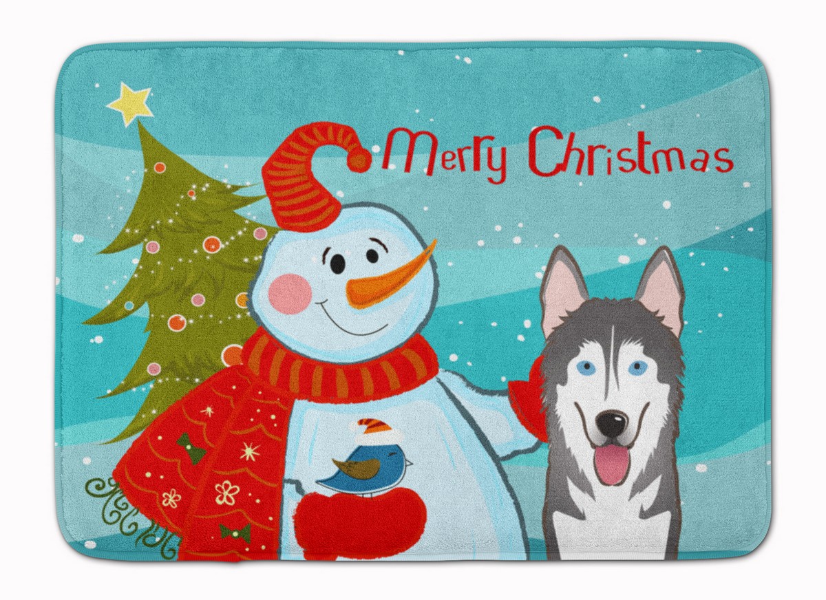 BB1838RUG Snowman with Alaskan Malamute Machine Washable Memory Foam Mat