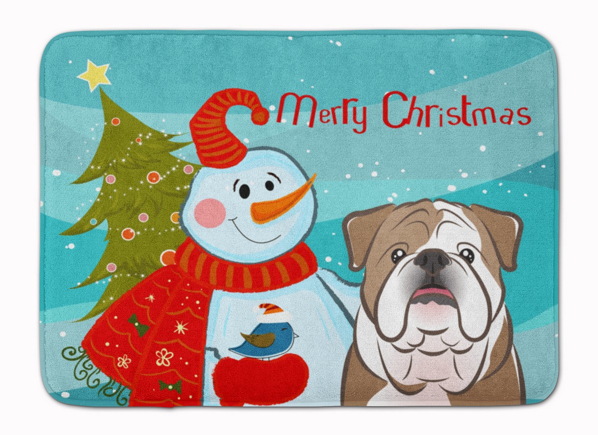 Snowman with English Bulldog Machine Washable Memory Foam Mat