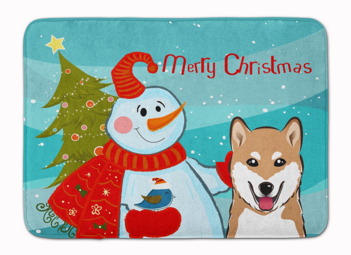 Snowman with Shiba Inu Machine Washable Memory Foam Mat