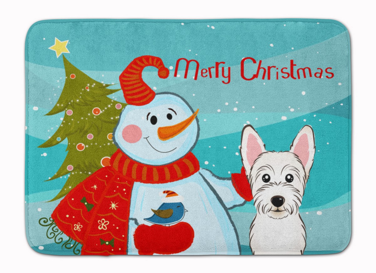 BB1846RUG Snowman with Westie Machine Washable Memory Foam Mat