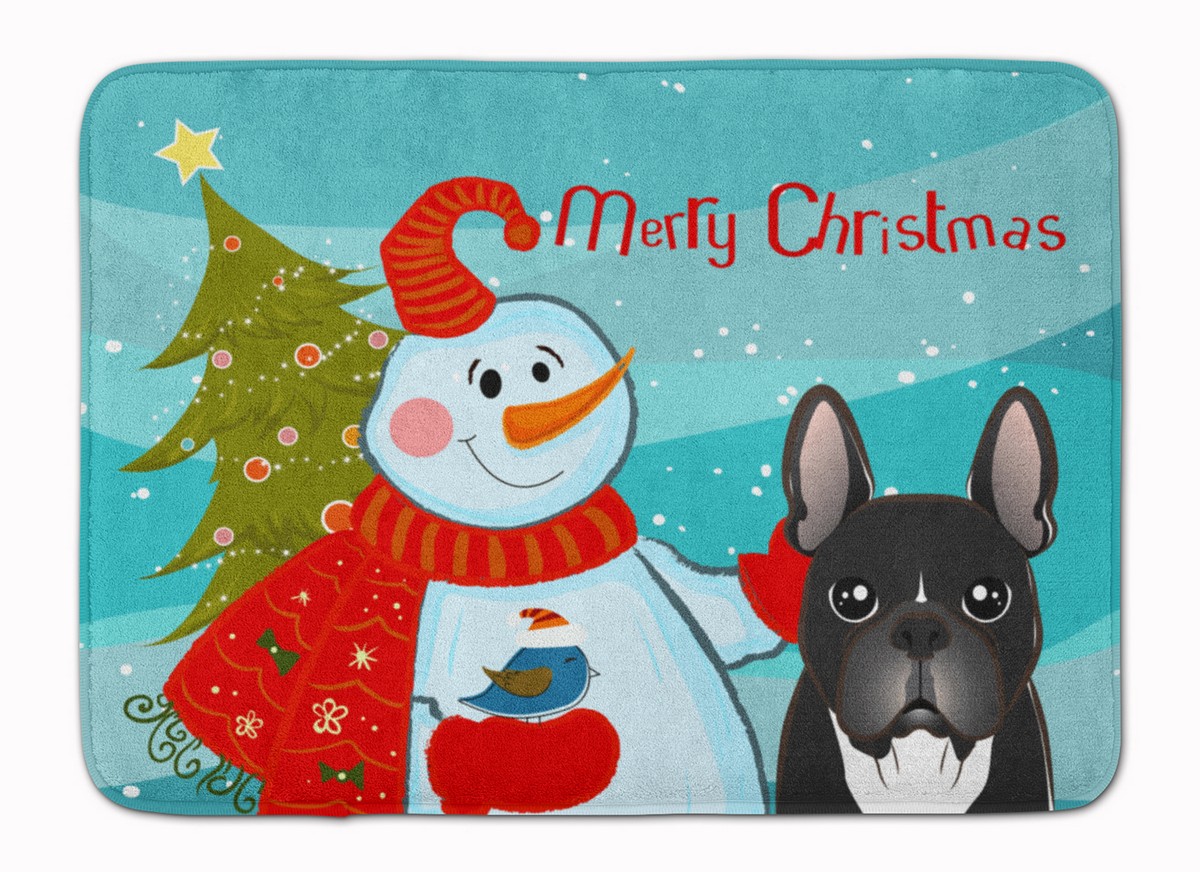 Snowman with French Bulldog Machine Washable Memory Foam Mat