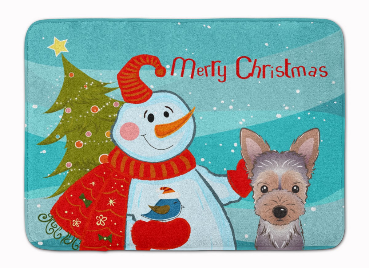 Snowman with Yorkie Puppy Machine Washable Memory Foam Mat