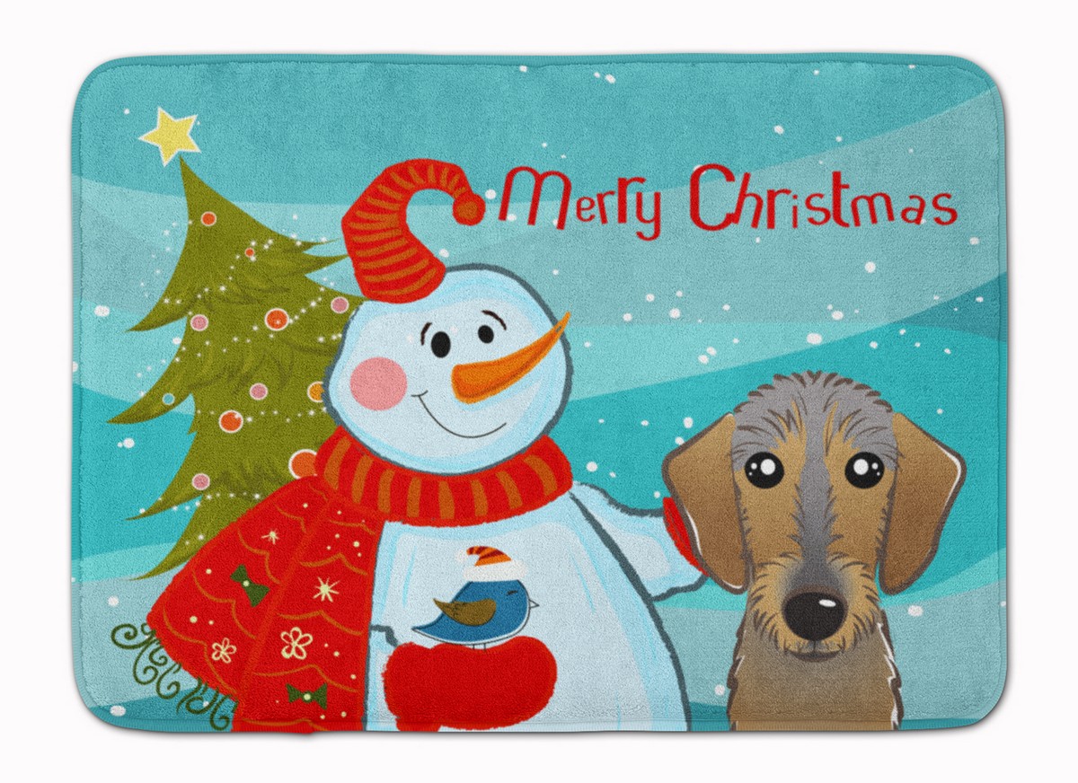 BB1853RUG Snowman with Wirehaired Dachshund Machine Washable Memory Foam Mat