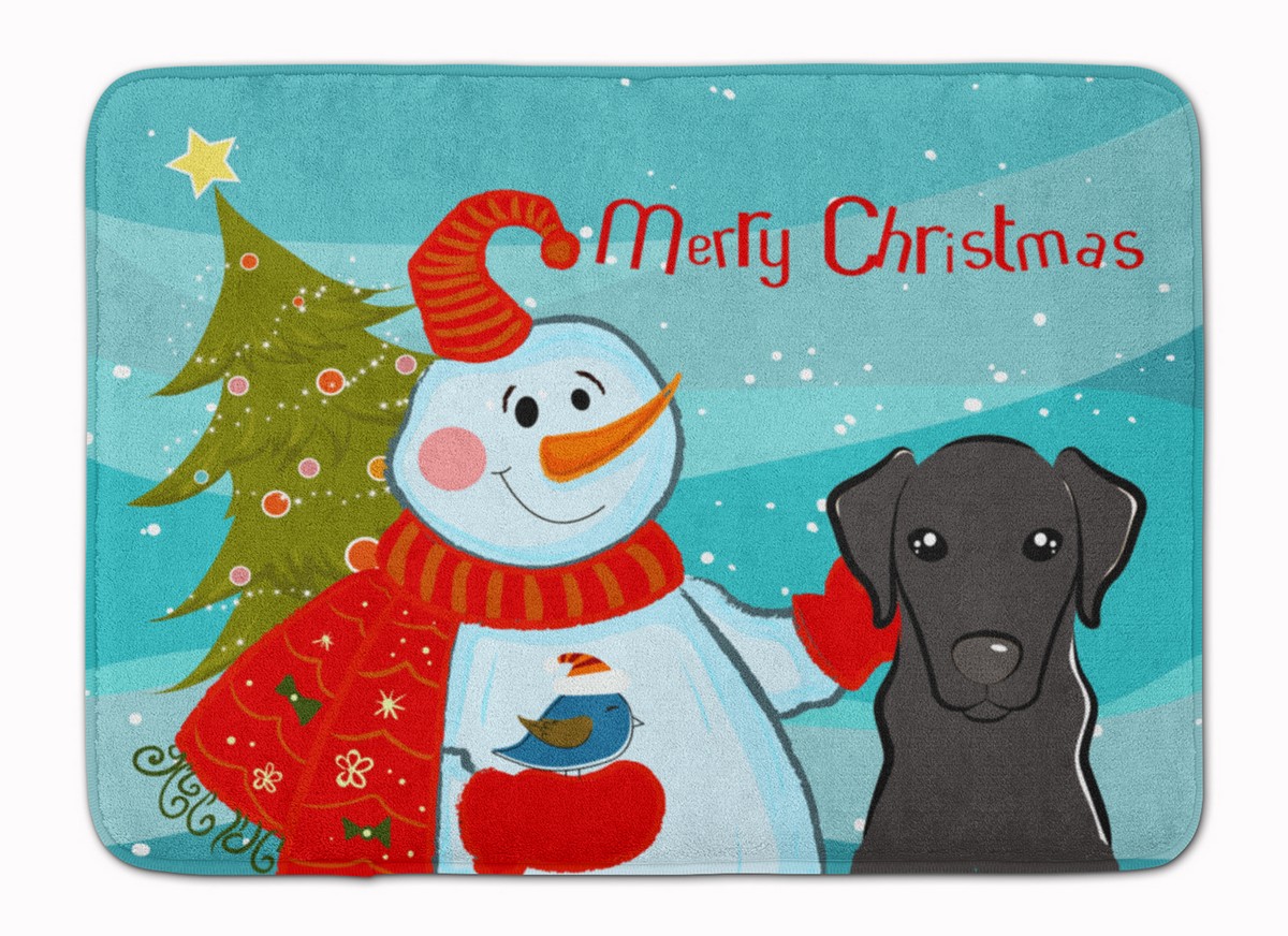 BB1855RUG Snowman with Black Labrador Machine Washable Memory Foam Mat