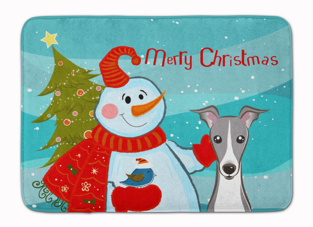 BB1856RUG Snowman with Italian Greyhound Machine Washable Memory Foam Mat