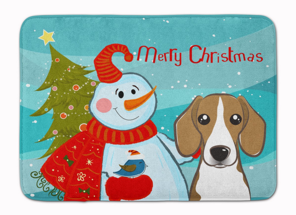 BB1859RUG Snowman with Beagle Machine Washable Memory Foam Mat