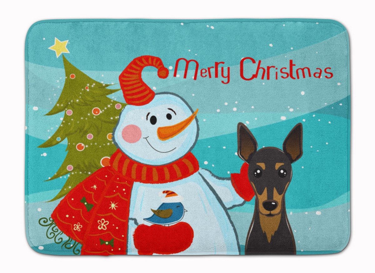 BB1860RUG Snowman with Min Pin Machine Washable Memory Foam Mat