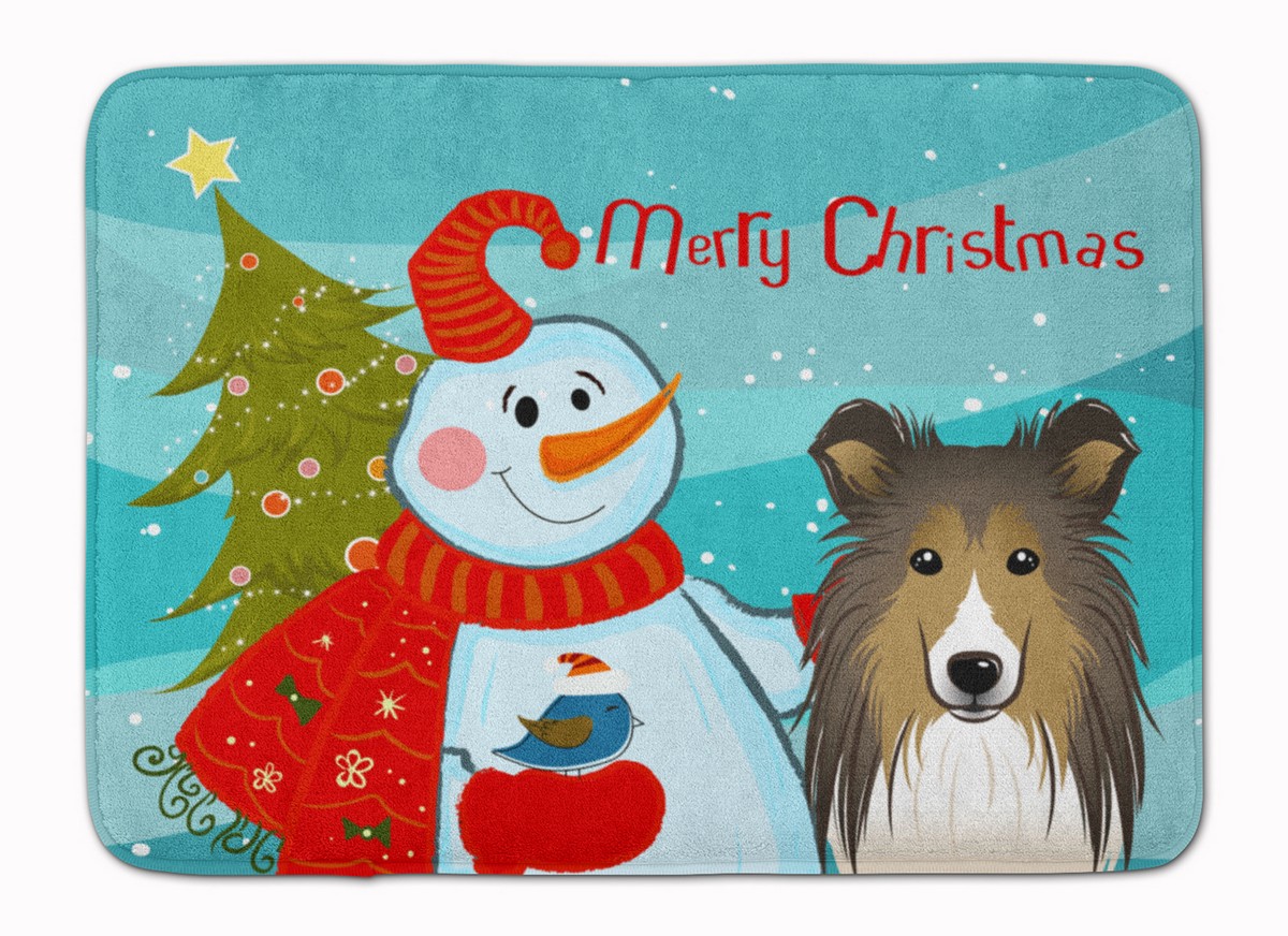 BB1862RUG Snowman with Sheltie Machine Washable Memory Foam Mat