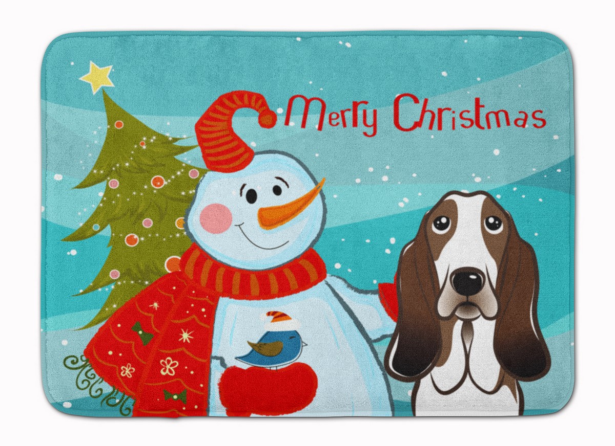 BB1863RUG Snowman with Basset Hound Machine Washable Memory Foam Mat