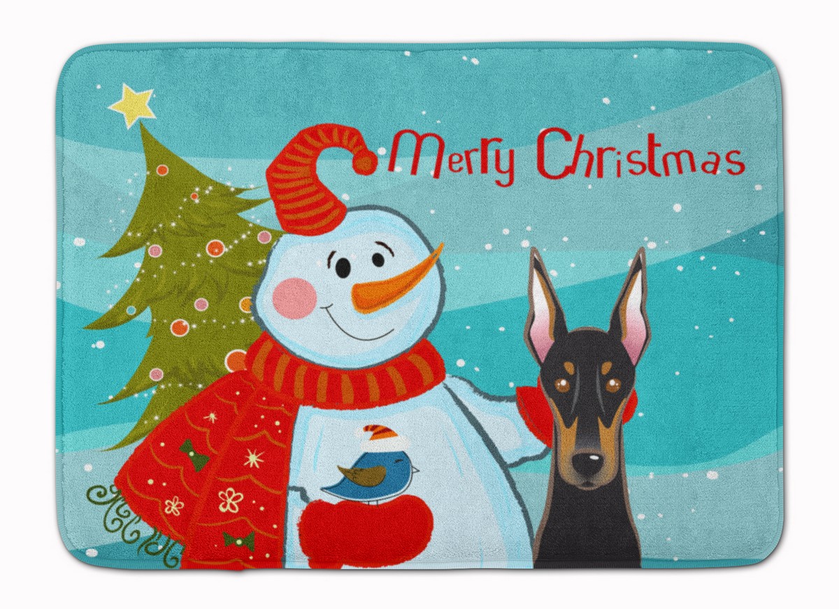 BB1865RUG Snowman with Doberman Machine Washable Memory Foam Mat