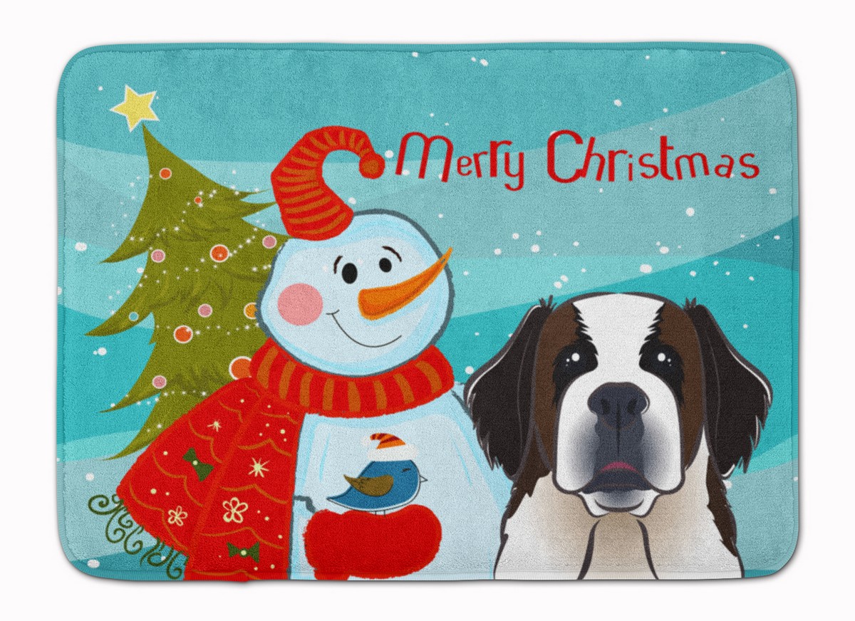 BB1866RUG Snowman with Saint Bernard Machine Washable Memory Foam Mat