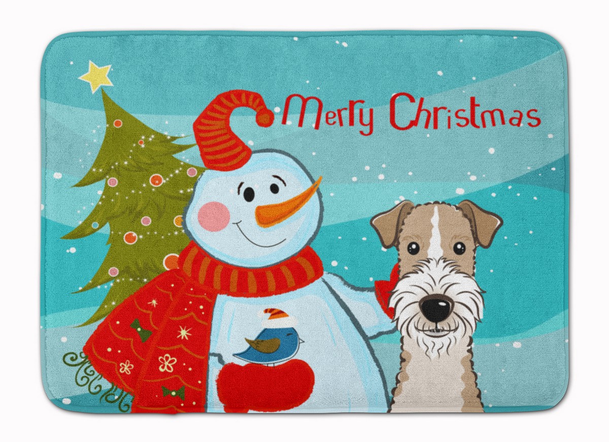 BB1867RUG Snowman with Wire Haired Fox Terrier Machine Washable Memory Foam Mat