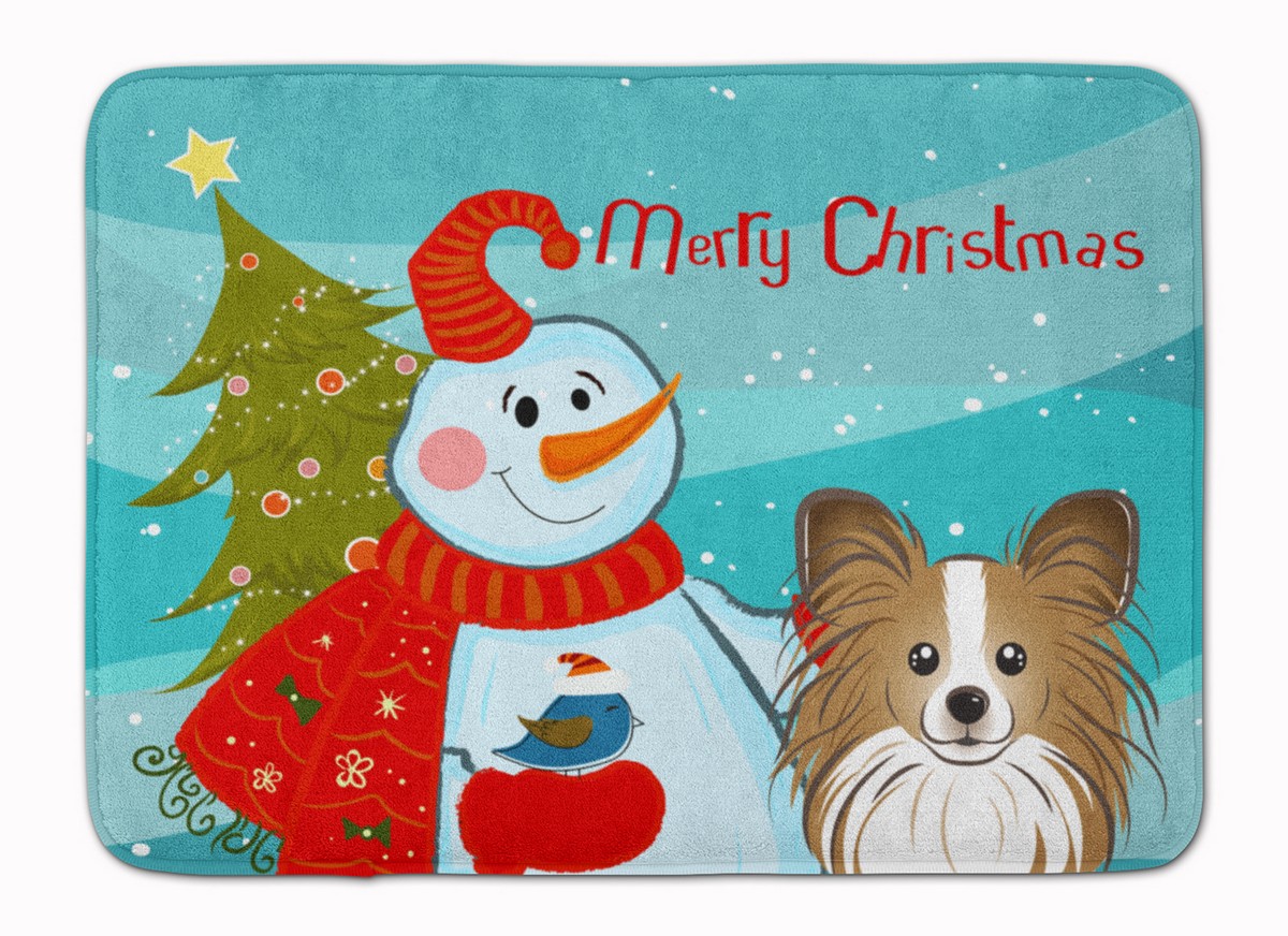 BB1868RUG Snowman with Papillon Machine Washable Memory Foam Mat