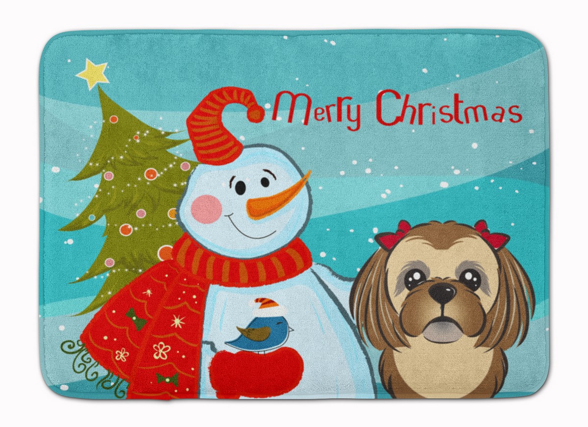 Snowman with Chocolate & Brown Shih Tzu Machine Washable Memory Foam Mat